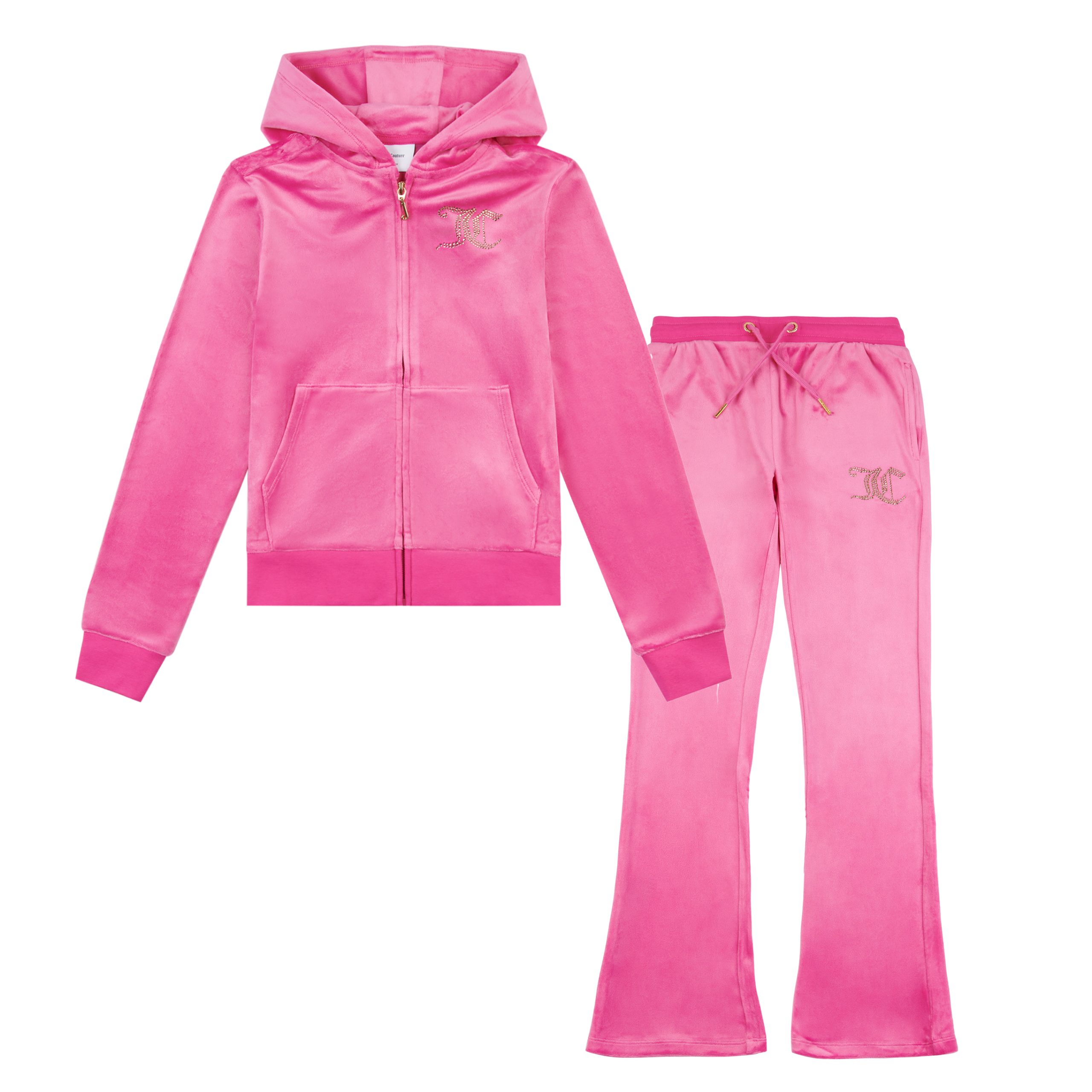 Juicy Couture Pink diamanté zip up tracksuit with flare jog pants